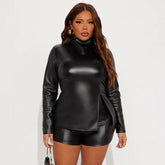 Zippered Top Shorts Leather Set
