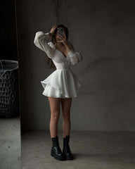 Draped V-Neck Short Dress