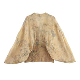 Retro Lantern Sleeve Deep V-Neck Top