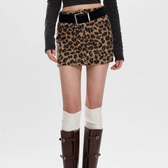 Y2K Leopard Fuzzy Mini Skirt