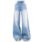 Light Blue Washed Wide-Leg Jeans