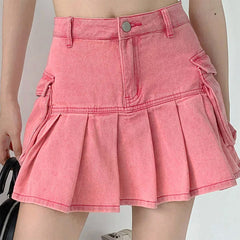Pink Denim Cargo Mini Skirt