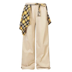 Plaid Shirt-Tied Baggy Jeans