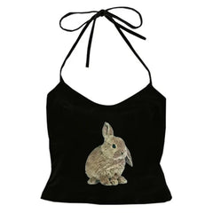 Rabbit Print Y2K Halter Top
