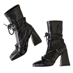 Square Heel Lace-Up Ankle Boots