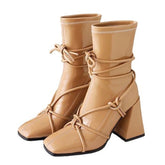 Square Heel Lace-Up Ankle Boots