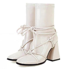 Square Heel Lace-Up Ankle Boots