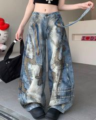 Vintage-Style Oversized Sketch Jeans
