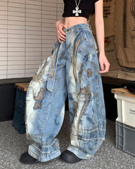 Vintage-Style Oversized Sketch Jeans