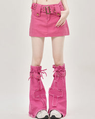 Pink Y2K Mini Skirt & Leg Warmers Set