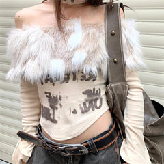 Y2K Aesthetic Fur Top
