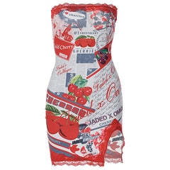 Slit abstract sleeveless contrast backless tube dress