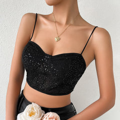 Spaghetti strap button glitter bustier cami top