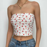 Textured flower print contrast backless tube crop top - Final Sale