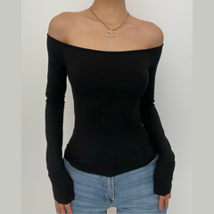 Gloves solid off shoulder hollow out long sleeve top