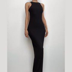 Sleeveless backless solid round neck maxi dress