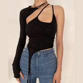 Hollow out irregular one shoulder solid top