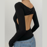 Gloves solid off shoulder hollow out long sleeve top