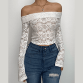 Textured solid long sleeve off shoulder backless crop top