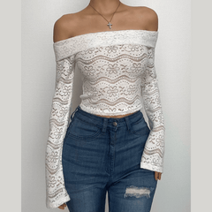 Textured solid long sleeve off shoulder backless crop top