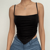 Ruched solid square neck backless cami top