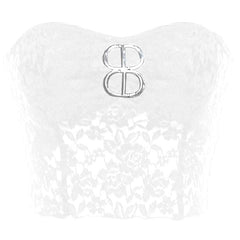 Lace metal applique backless solid sweetheart neck tube top