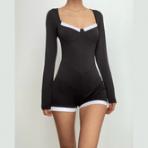 Contrast long sleeve low cut romper