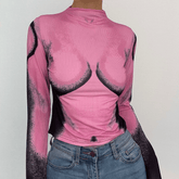 Long sleeve contrast high neck body print crop top