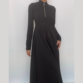 Solid long sleeve zip-up ruffle midi dress