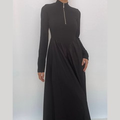 Solid long sleeve zip-up ruffle midi dress