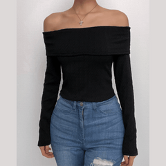 Textured off shoulder long sleeve solid top