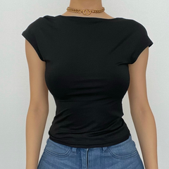 Solid cap sleeve hollow out backless 2-way top