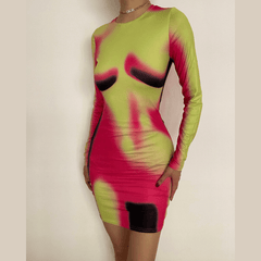 Long sleeve thermal crewneck body print mini dress