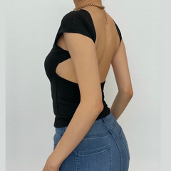 Solid cap sleeve hollow out backless 2-way top