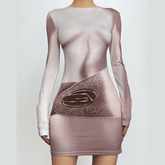 Long sleeve body print crewneck contrast mini dress