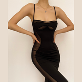 Low Cut Mesh See Through Patchwork Cami midi Dress