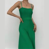 Sleeveless solid knitted backless cami midi dress - Final Sale