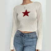 Knitted star pattern contrast long sleeve top