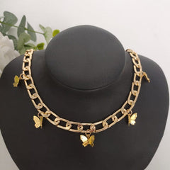 Butterfly pendant metal choker necklace