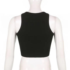 Sleeveless crewneck abstract contrast print crop top