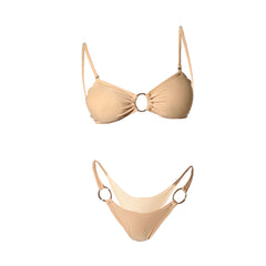 Solid o ring ruched cami bikini swimwear