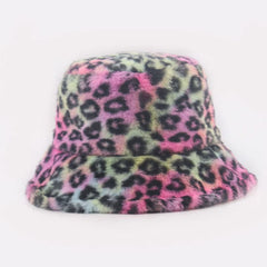 Leopard pattern fluffy fisherman bucket hat