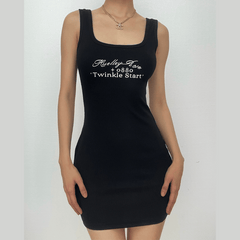 Square neck "Twinkle Start" pattern sleeveless contrast mini dress