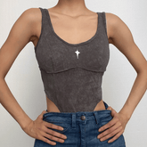 Star applique sleeveless contrast u neck bodysuit - Final Sale