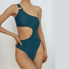 Solid hollow out o ring one shoulder one piece swimwear