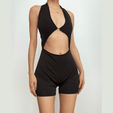 Halter solid v neck hollow out backless romper