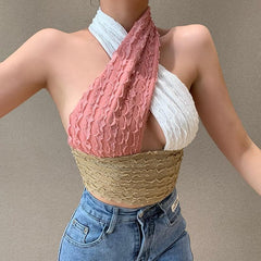 Open back ruffled halter top