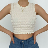 Waffle crewneck sleeveless solid crop top