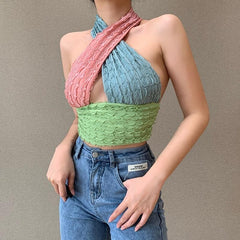 Open back ruffled halter top