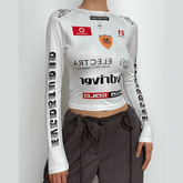 Long sleeve crewneck abstract contrast top